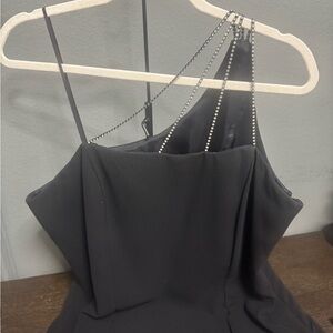 Dave & Johnny Vintage Black One Shoulder Dress with Beaded Straps